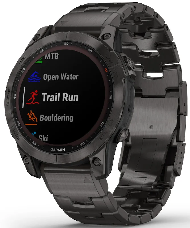 Mens Smart Watches ECG Monitoring-Garmin Fenix 7 Sapphire Carbon Gray DLC Titanium D