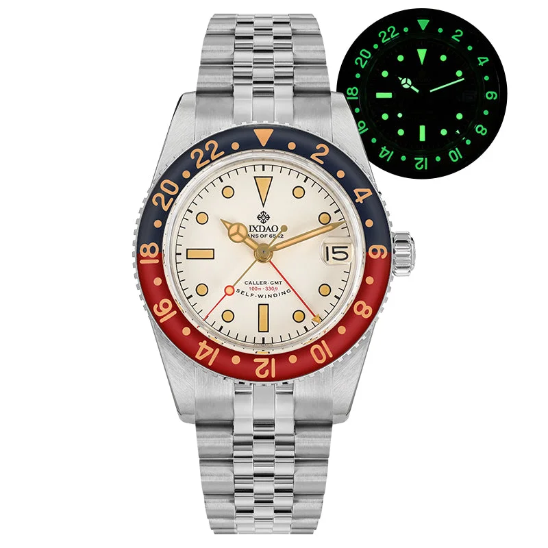white dial/dark blue&red bezel