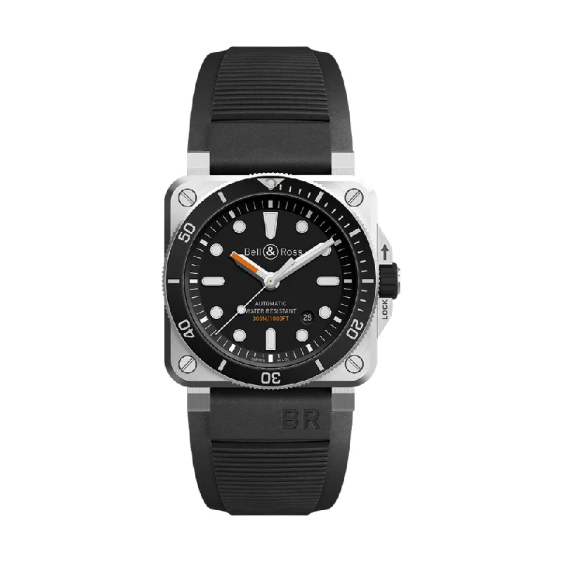 men's dive watches with silicone straps -BR 03-92 DIVER BLACK MATTE STEEL CASE