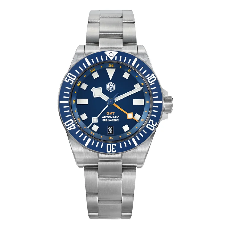 men's GMT watches with hand-wound style design -Watchdives x San Martin 39mm NH34 GMT Dive Watch SN0121B