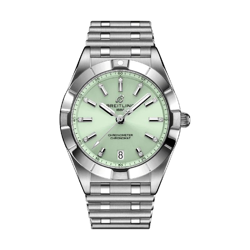 Japanese-innovation dress-Chronomat 32mm Stainless Steel - Mint Green with Diamonds on Markers Japanese-innovation dress-Chronomat 32mm Stainless Steel - Mint Green with Diamonds on Markers