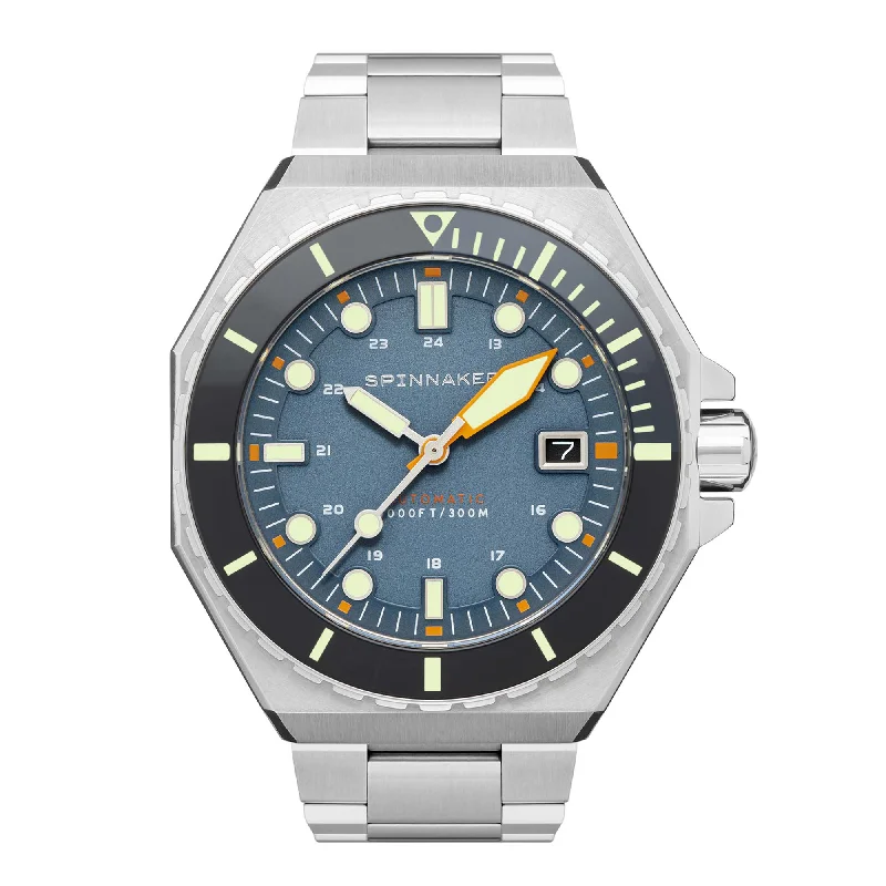 men's pilot watches with tide style design -Spinnaker Dumas Automatic Blue Yonder