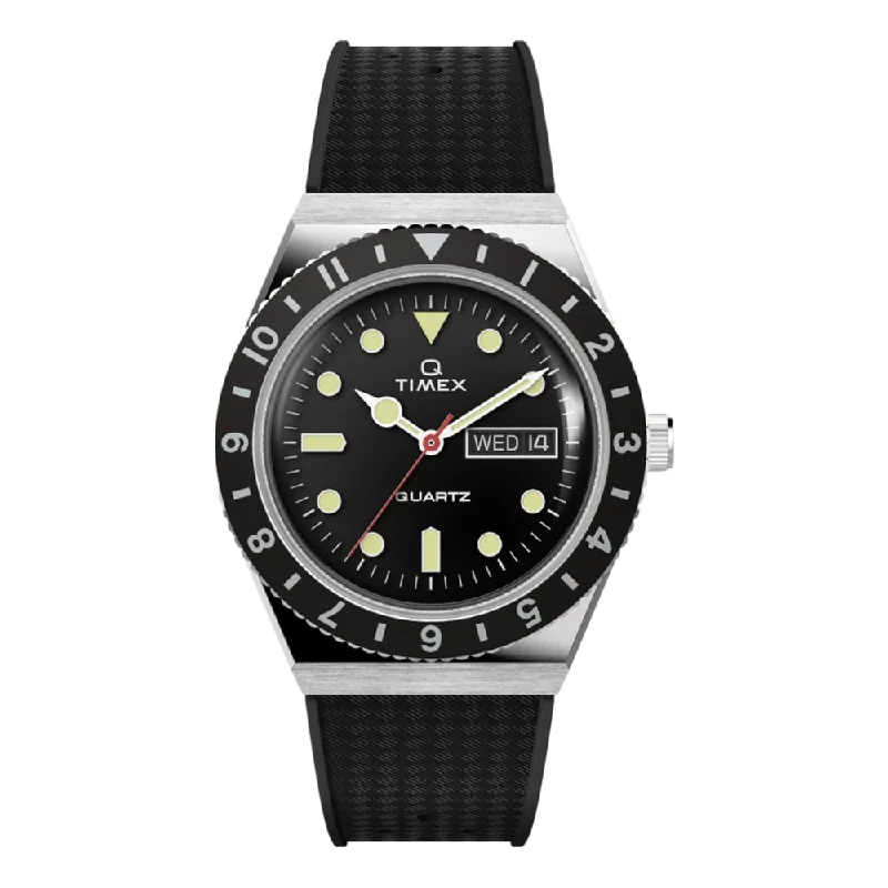 men's dive watches with world time -Q Timex 38mm Synthetic Rubber Strap Watch