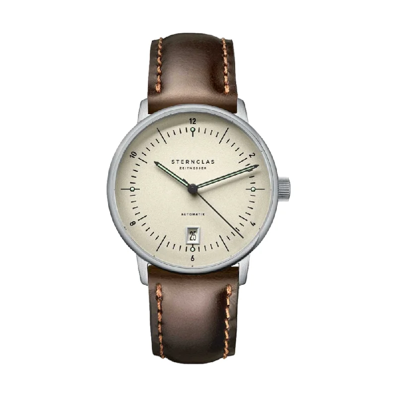 men's digital watches with 12-hour style design -Naos Pro Automatik Alabaster on Dark Brown Leather Strap men's digital watches with 12-hour style design -Naos Pro Automatik Alabaster on Dark Brown Leather Strap