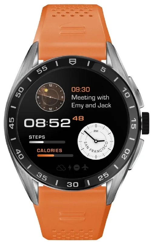 Mens Smart Watches Timer Function-TAG Heuer Watch Connected Calibre E4 45 Orange Rubber
