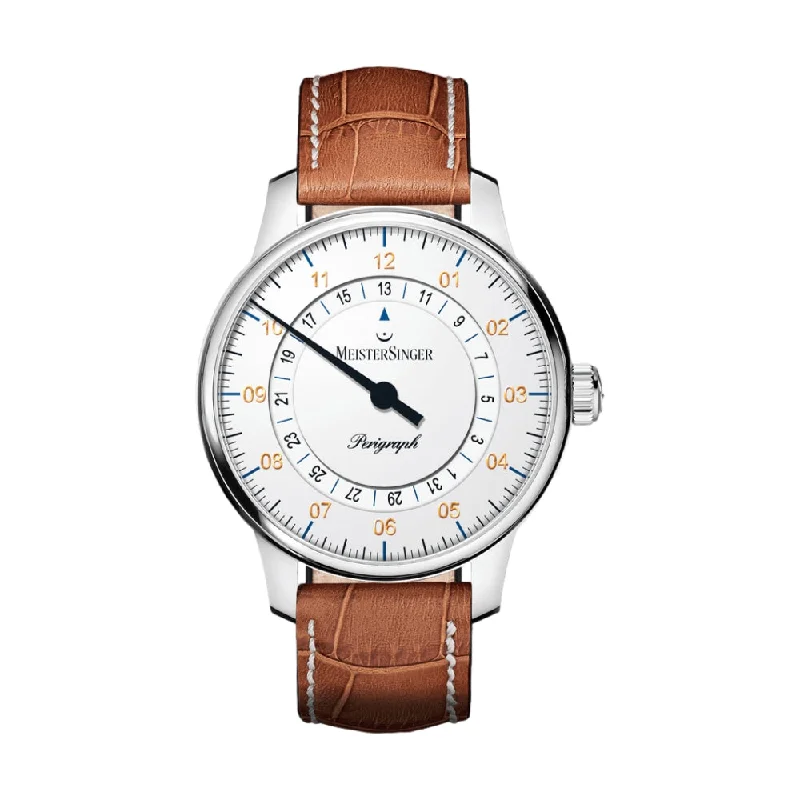 men's digital watches with cyclops style design -Perigraph White Dial 38mm on Cognac Croco Print Leather Strap w/ White Stitching men's digital watches with cyclops style design -Perigraph White Dial 38mm on Cognac Croco Print Leather Strap w/ White Stitching