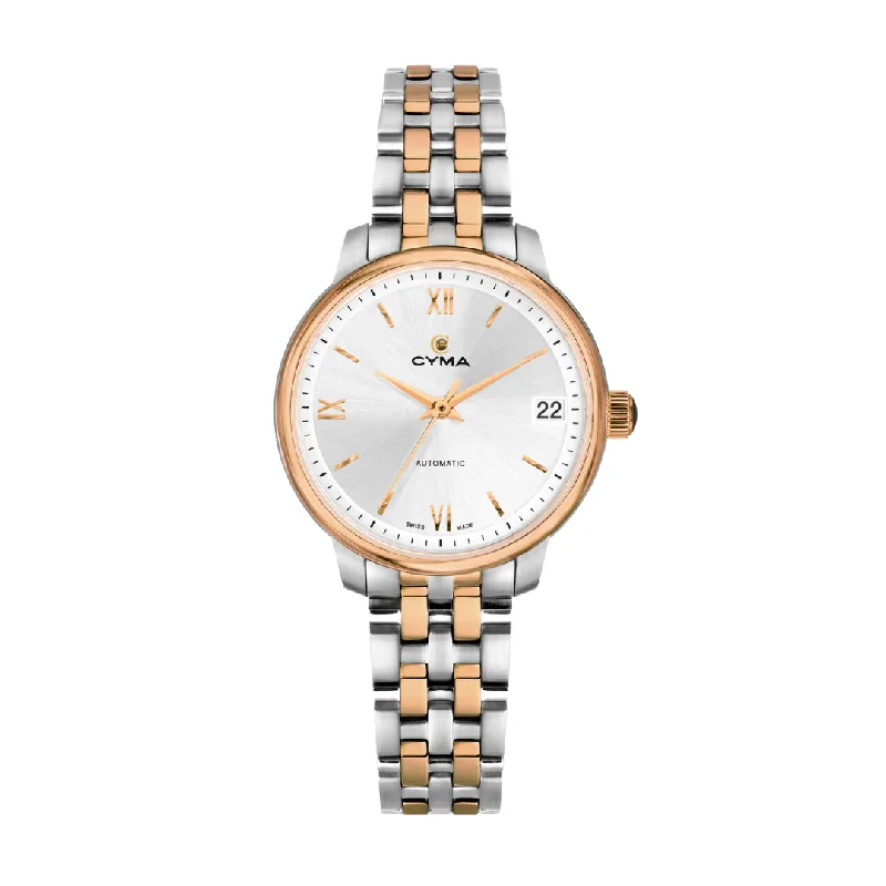 women's mechanical watches with LED light display -CYMA EUROPA W02-00817-002 3 HANDS AUTOMATIC TWO-TONE STAINLESS STEEL WOMEN WATCH