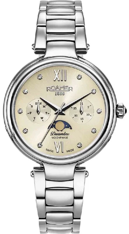 women's mechanical watches with manual display function -Roamer Watch Dreamline Moonphase Silver Dial Steel women's mechanical watches with manual display function -Roamer Watch Dreamline Moonphase Silver Dial Steel