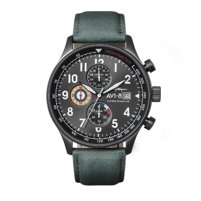 men's pilot watches with stopwatch design -AVI-8 Hawker Hurricane Classic Chronograph Military Green