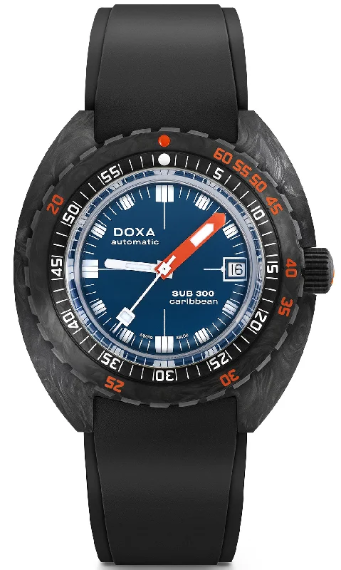 men's mechanical watches with solar design -Doxa SUB 300 Carbon COSC Caribbean Rubber