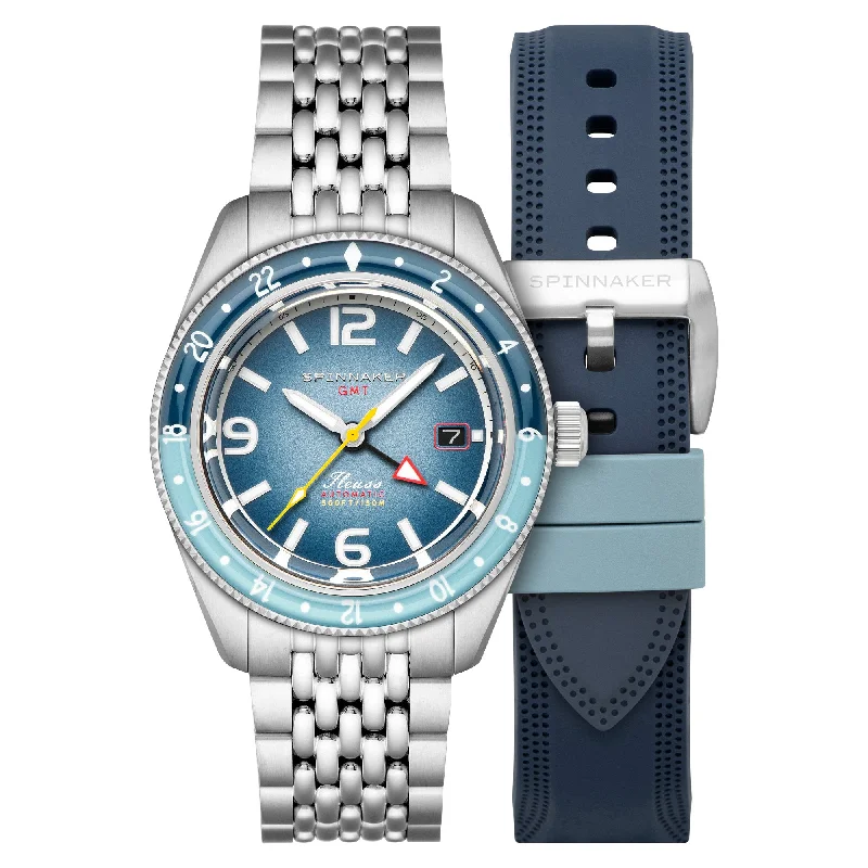 men's skeletonized watches with innovative features -Spinnaker Fleuss GMT Automatic Nebula Blue