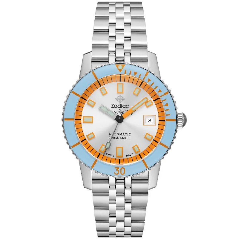 limited edition men's skeletonized timepieces for collectors -Zodiac ZO9304 Super Sea Wolf Compression Automatic Pastel Blue