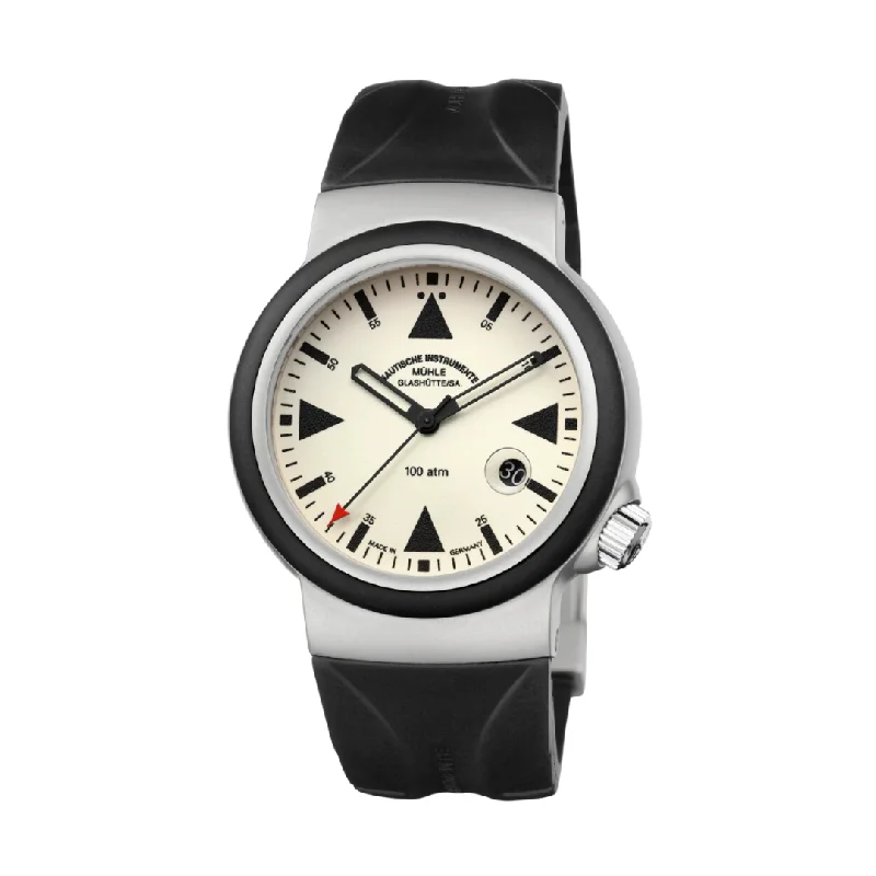 men's mechanical watches with manual display -MÜHLE-GLASHÜTTE S.A.R. RESCUE-TIMER LUMEN M1-41-08-KB AUTOMATIC RUBBER STRAP MEN WATCH