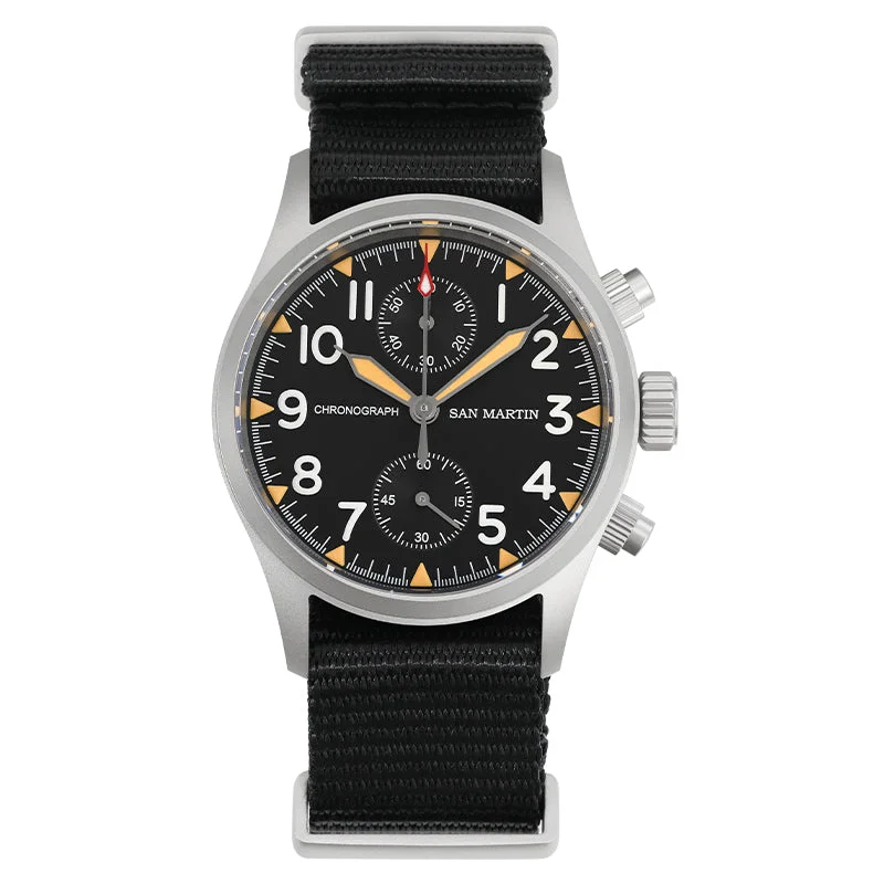 men's chronograph watches for surfing enthusiasts -San Martin 37mm Retro Chronograph Field Watch