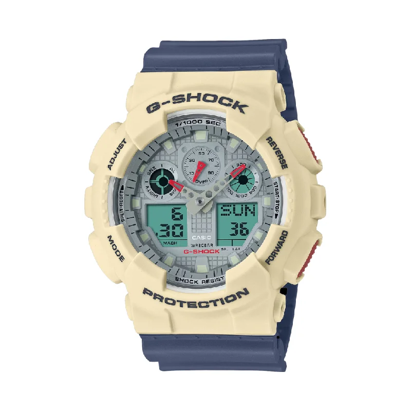men's digital watches with hand-wound style design -CASIO G-SHOCK GA-100PC-7A2DR STANDARD ANALOG-DIGITAL BLUE WATCH