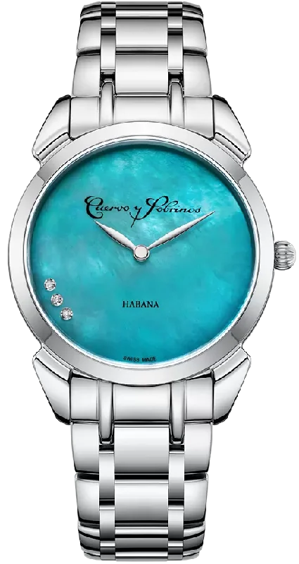 women's mechanical watches with vibration alert display function -Cuervo y Sobrinos Watch Historiador Primera Dama Turquoise Bracelet