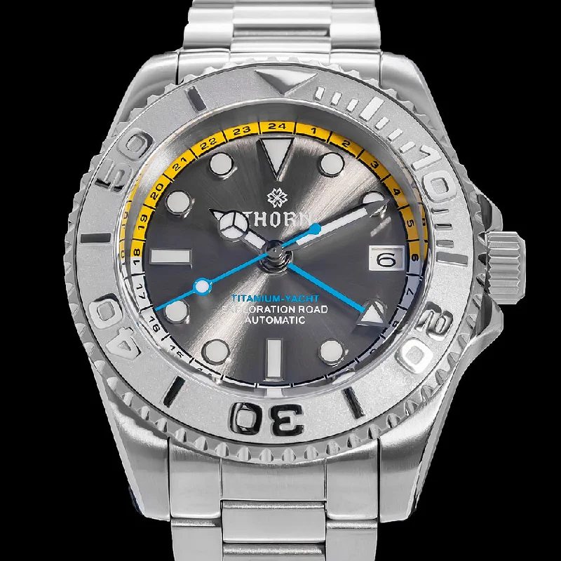 men's dive watches with convex glass -Thorn Titanium Helium Valve NH34 GMT Sub Watch