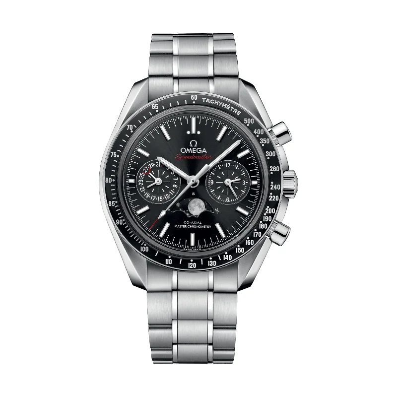 men's leather strap chronograph watches -Speedmaster Moonphase Co-Axial Master Chronometer Chronograph 44.25mm - Black on Bracelet