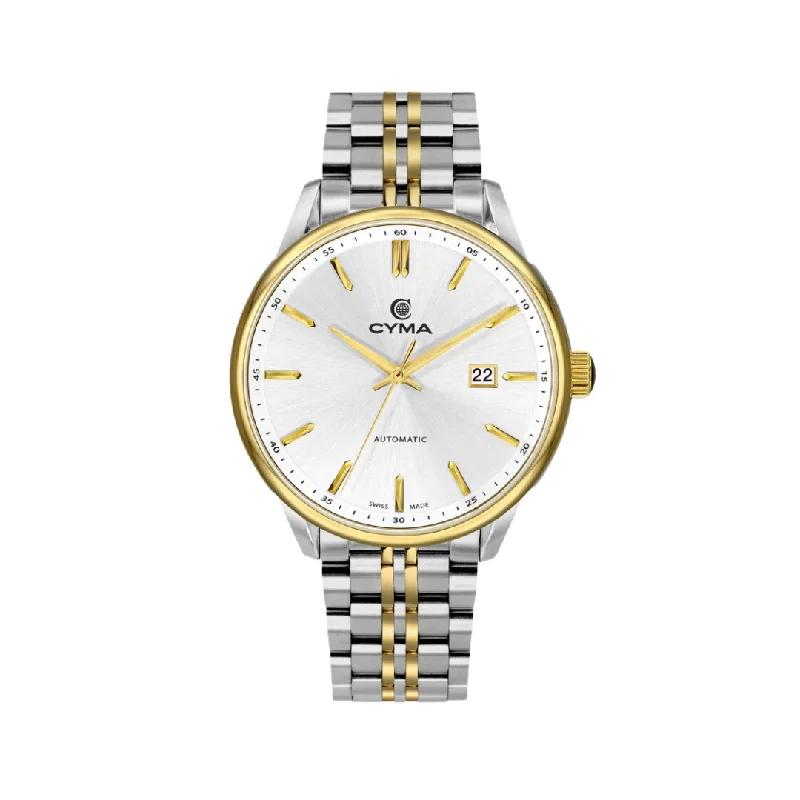 men's Seiko rugged design watches -CYMA W02-00814-005 CHARISMA 3 HANDS AUTOMATIC MECHANICAL TWO-TONE STAINLESS STEEL MEN WATCH