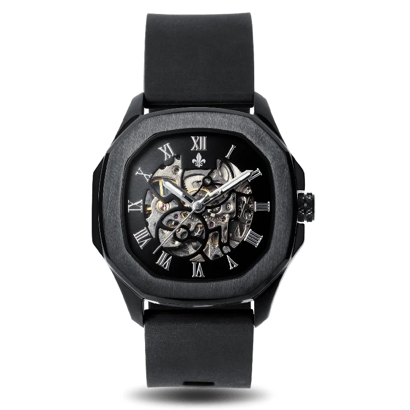 men's mechanical watches with custom engraving design -The Avalon - Black