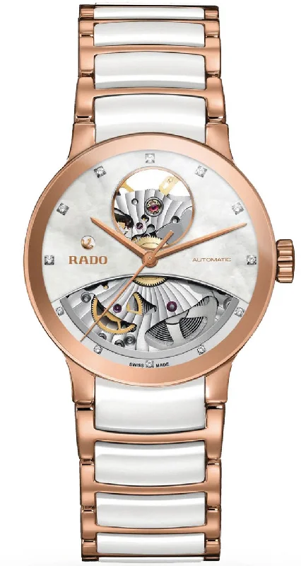 Rado women's watches with brushed finish-​Rado Watch Centrix Automatic Open Heart Ladies