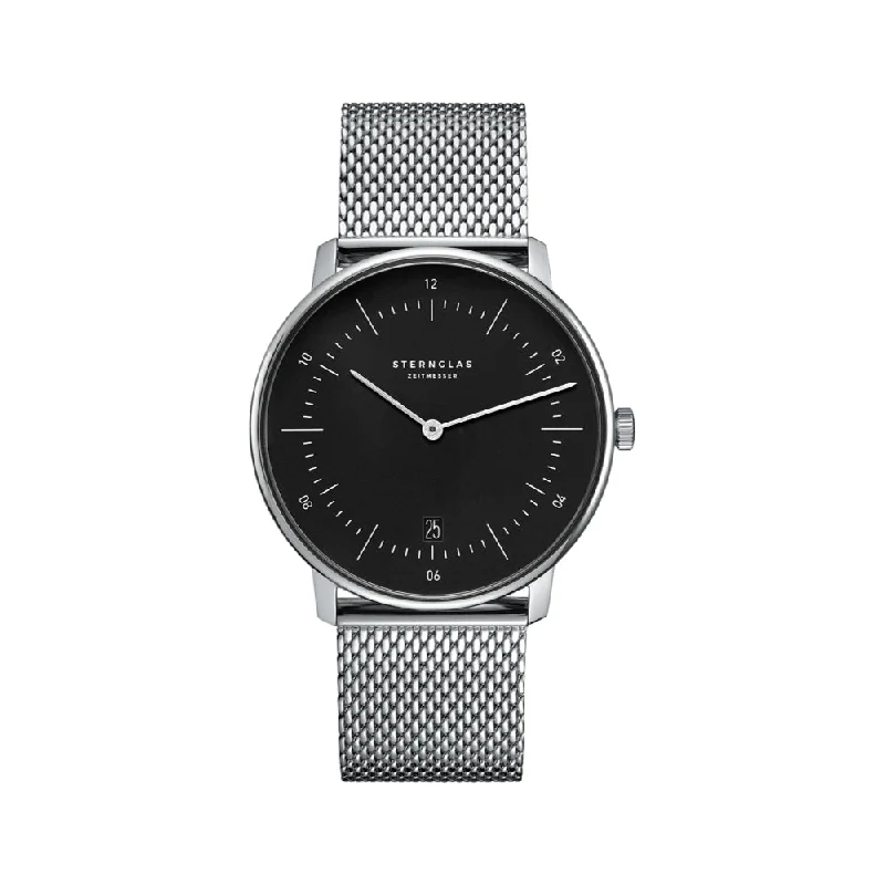 heat-blued hands-Naos Black Dial Bracelet