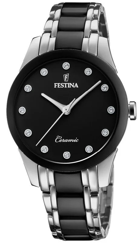 women's mechanical watches with vibration alert design -Festina Two Hands Ceramic Ladies