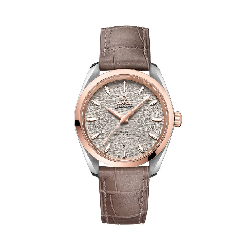 men's dive watches with rotating bezel -Seamaster Aqua Terra 150M Co-Axial Master Chronometer Sedna™ Gold and Steel 38mm ‑ Silver on Leather Strap men's dive watches with rotating bezel -Seamaster Aqua Terra 150M Co-Axial Master Chronometer Sedna™ Gold and Steel 38mm ‑ Silver on Leather Strap