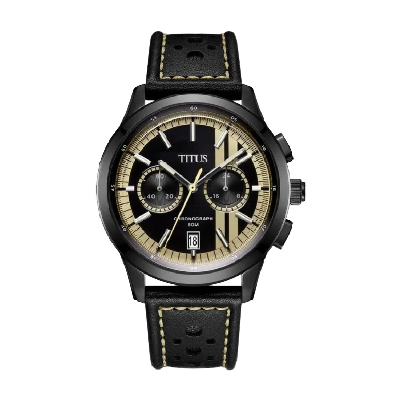 men's digital watches with SuperLuminova display function -SOLVIL ET TITUS BRAVO W06-03236-024 CHRONOGRAPH QUARTZ LEATHER MEN WATCH