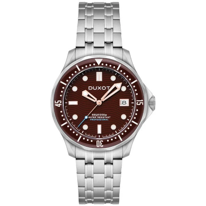 men's skeletonized watches with a clear case back -Duxot Henri Diver Automatic Deep Brown