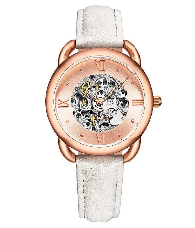 Rose Dial / Rose Case / White Leather Strap Rose Gold Layered Tang Buckle