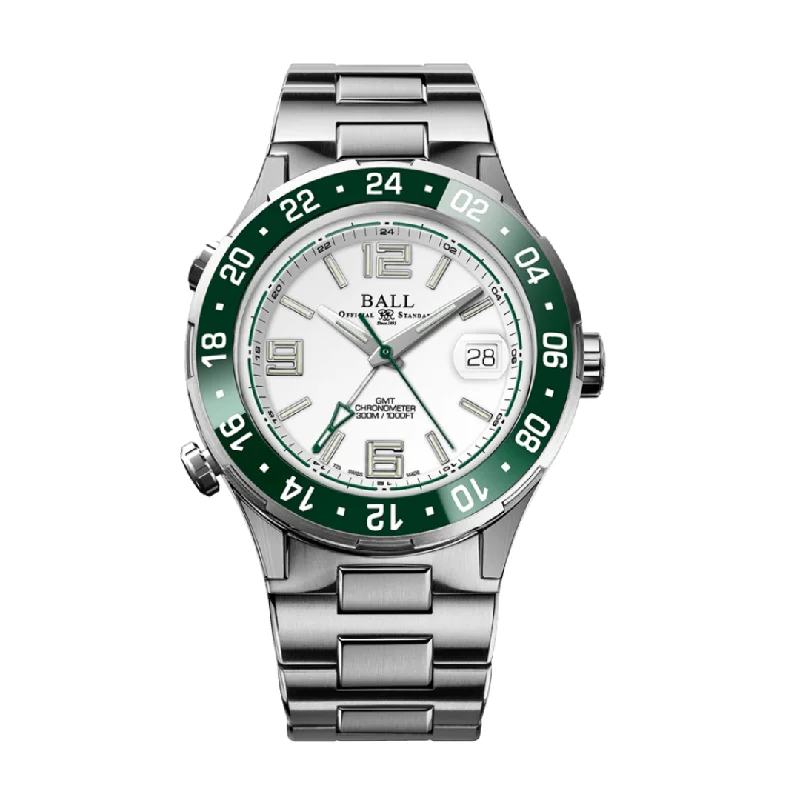 men's mechanical watches with LED light design -BALL ROADMASTER DG3038A-S7CJ-WH LIMITED EDITION PILOT GMT MEN WATCH