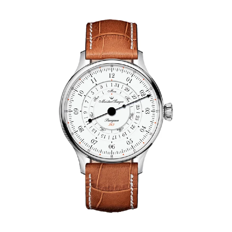 men's digital watches with date magnifier style design -Pangaea Day Date White Dial 40mm on Cognac Croco Print Leather Strap w/ White Stitching men's digital watches with date magnifier style design -Pangaea Day Date White Dial 40mm on Cognac Croco Print Leather Strap w/ White Stitching