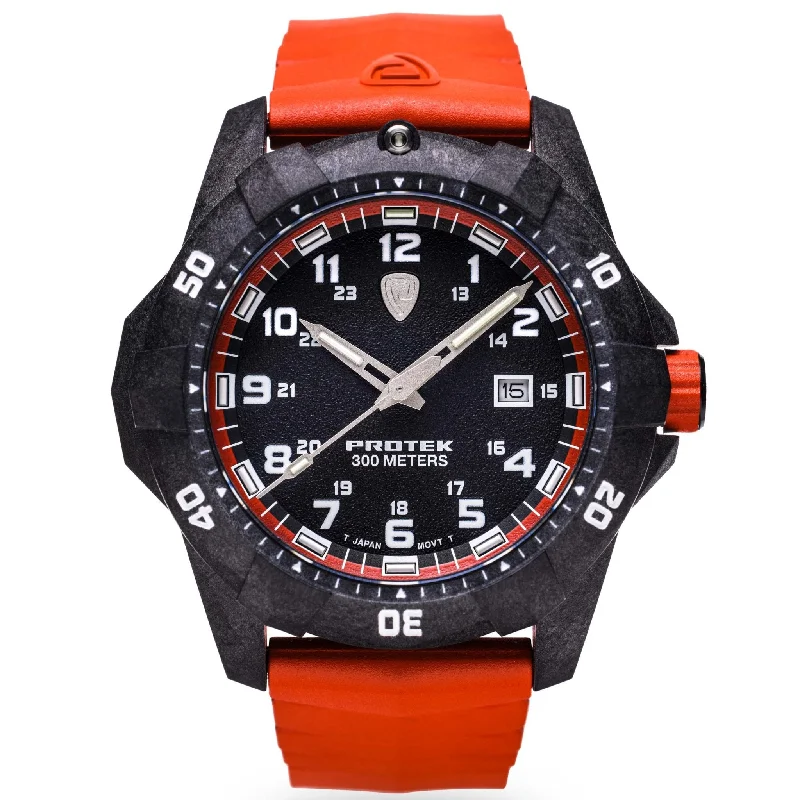 men's field watches with fabric style straps -ProTek Carbon Dive 1000 Series Tritium Orange men's field watches with fabric style straps -ProTek Carbon Dive 1000 Series Tritium Orange