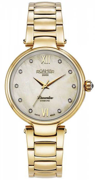 women's mechanical watches with date magnifier design -Roamer Dreamline Diamonds Champagne MOP Dial Yellow Gold women's mechanical watches with date magnifier design -Roamer Dreamline Diamonds Champagne MOP Dial Yellow Gold
