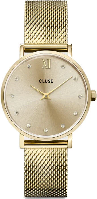 women's mechanical watches with glow-in-the-dark display function -Cluse Minuit Mesh Crystals Full Gold women's mechanical watches with glow-in-the-dark display function -Cluse Minuit Mesh Crystals Full Gold