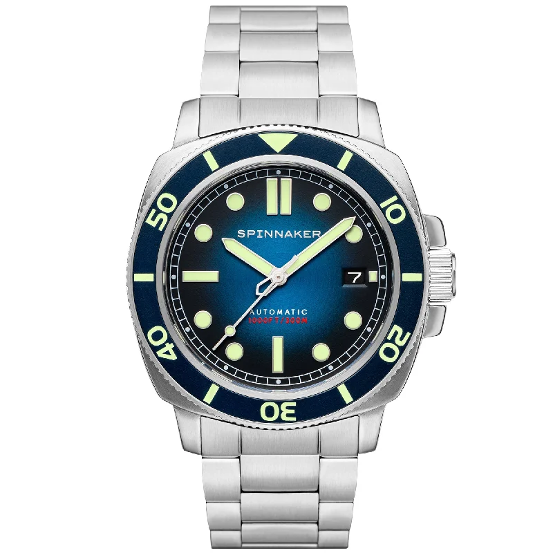 men's pilot watches with curved style design -Spinnaker Hull Diver Automatic Liberty Blue