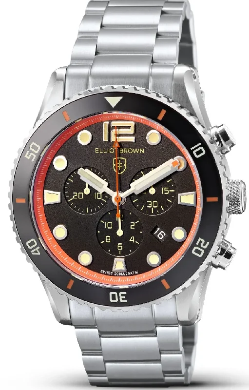 men's mechanical watches with collector's edition display function -Elliot Brown Bloxworth Chrono Black Orange Bracelet D