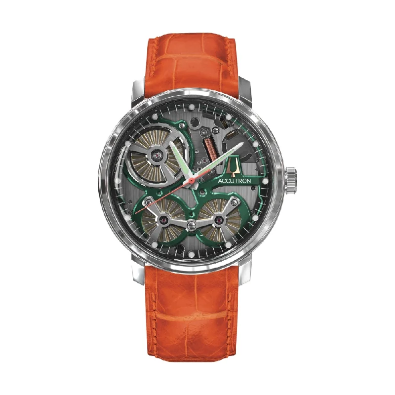 men's dive watches with manual winding -SPACEVIEW 2020 on Orange Alligator Strap
