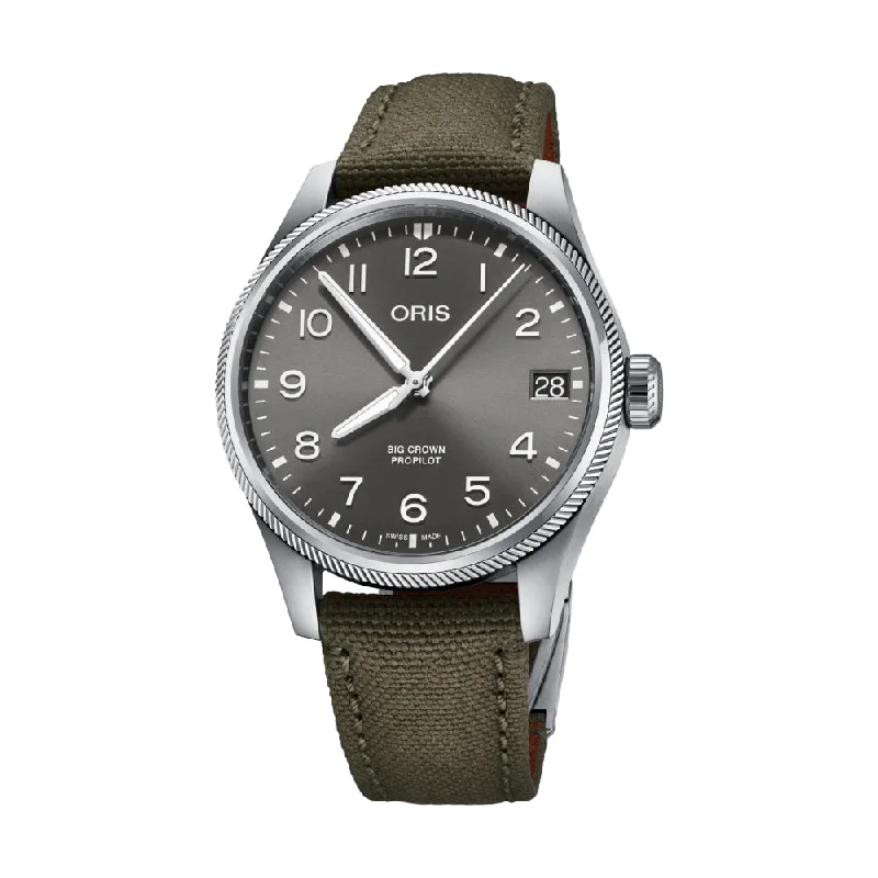 hand-stitched strap watches-Big Crown Pro Pilot Date Grey Textile