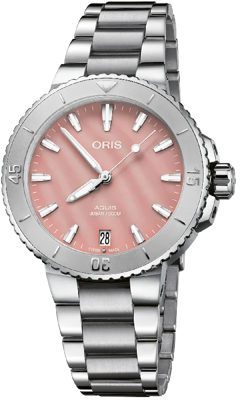 women's mechanical watches with elegant design -Oris Aquis Date Blush Pink