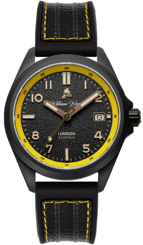 men's mechanical watches with glow-in-the-dark display -William Wood Fearless Yellow Black Fire Hose