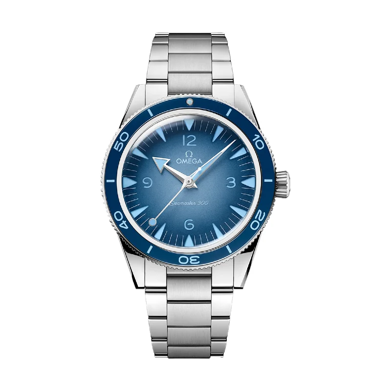men's field watches with chime style design -Seamaster 300 Co-Axial Master Chronometer 41mm - Summer Blue on Bracelet