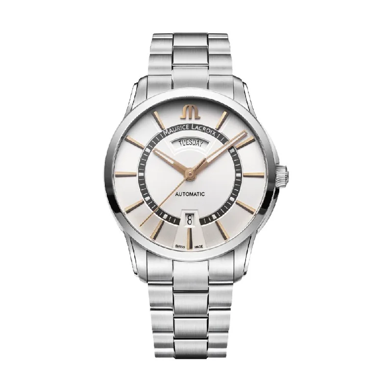 hand-stitched strap watches-Pontos Day Date 40.5 mm - White