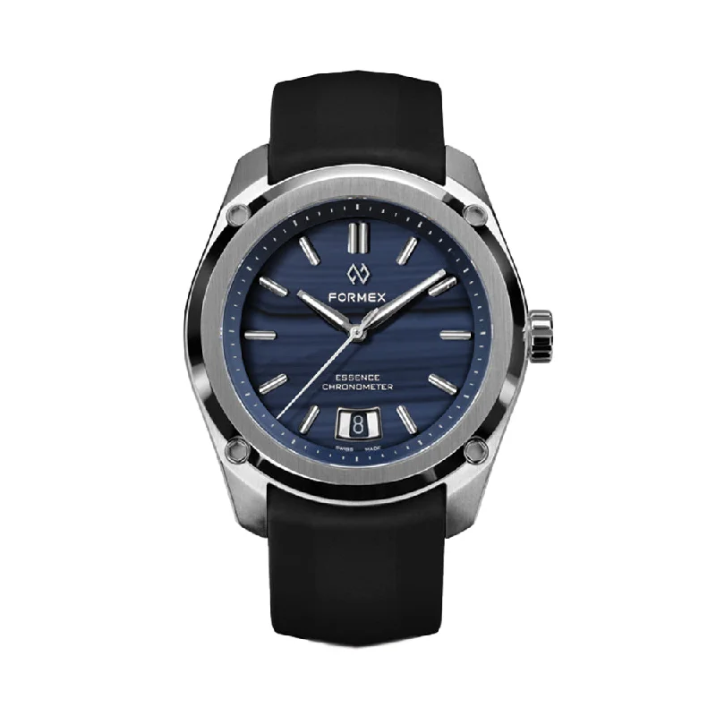 sustainable-luxury dress-Essence Chronometer "Blue Agate" 39mm - Blue on Rubber Strap