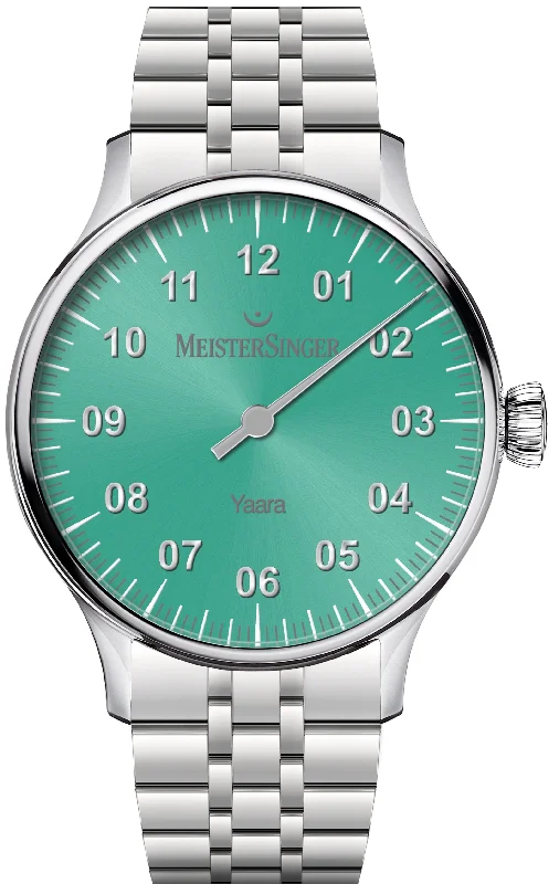 women's mechanical watches with dual time function -MeisterSinger Yaara Mint Silver