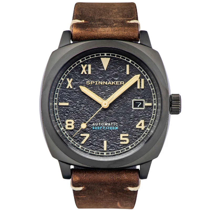 bold men's skeletonized watches for statement style -Spinnaker Hull California Automatic Black Brown