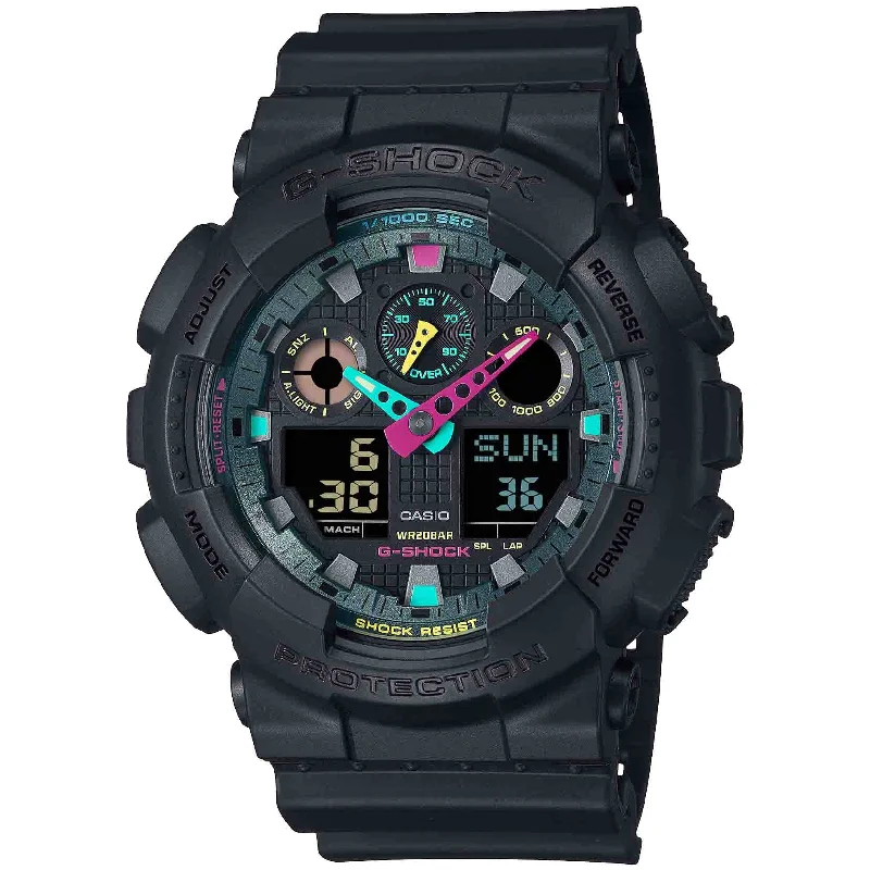 men's skeletonized timepieces with minimalist design -G-Shock GA100 Ana-Digi Flourescent Black men's skeletonized timepieces with minimalist design -G-Shock GA100 Ana-Digi Flourescent Black