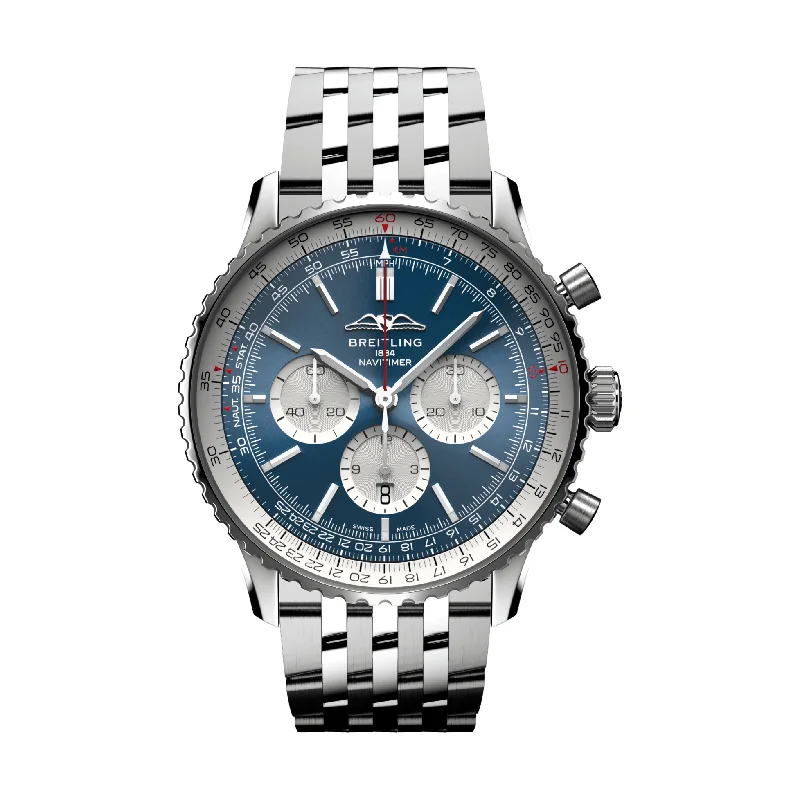 men's chronograph watches with day-night style design -Navitimer B01 Chronograph 46mm Stainless Steel - Blue men's chronograph watches with day-night style design -Navitimer B01 Chronograph 46mm Stainless Steel - Blue