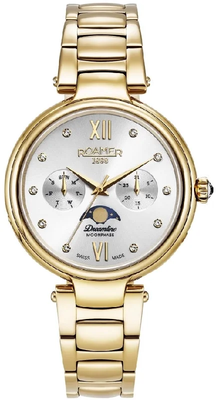 women's mechanical watches with custom engraving display function -Roamer Watch Dreamline Silver Moonphase women's mechanical watches with custom engraving display function -Roamer Watch Dreamline Silver Moonphase